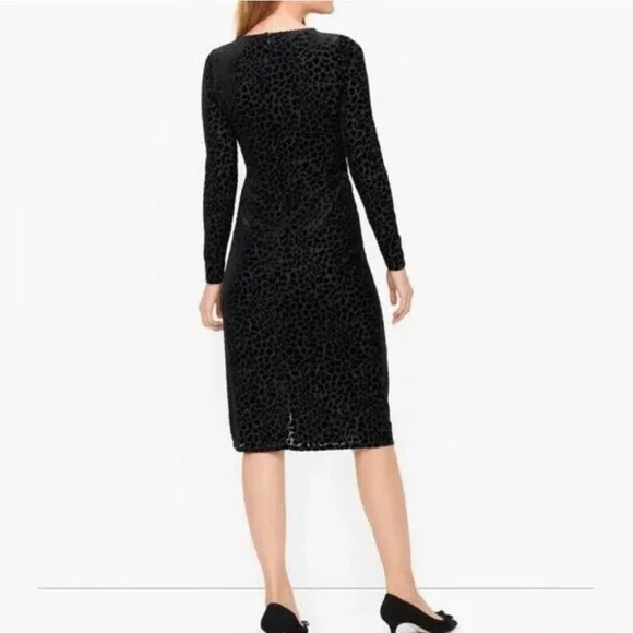Talbots Black Cheetah Velvet Detail Wrap Dress - Picture 2 of 7
